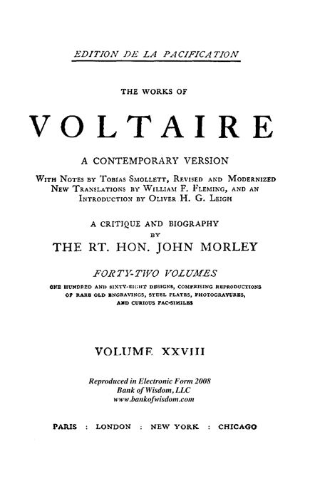 (image for) The Works of Voltaire, Vol. 28 of 42 vols + INDEX volume 43